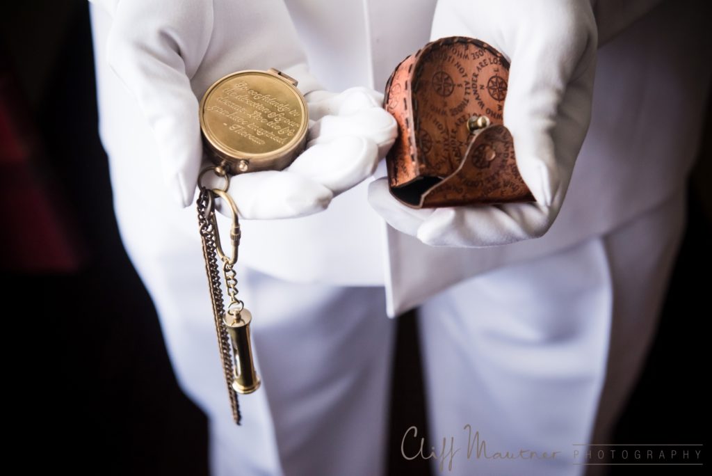 United States Navy compass and accessories on the officer's wedding day. 