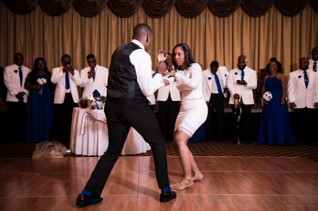 Silly dancing abound at the wedding reception. 